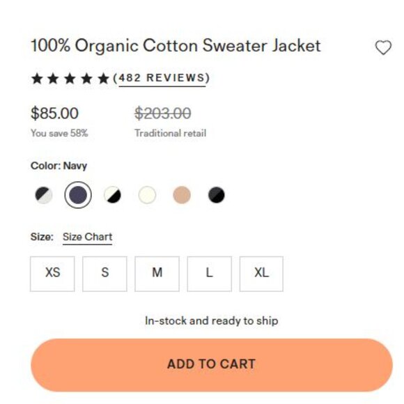 NWOT QUINCE Organic Cotton Sweater Jacket Navy Gold XS - Picture 3 of 9